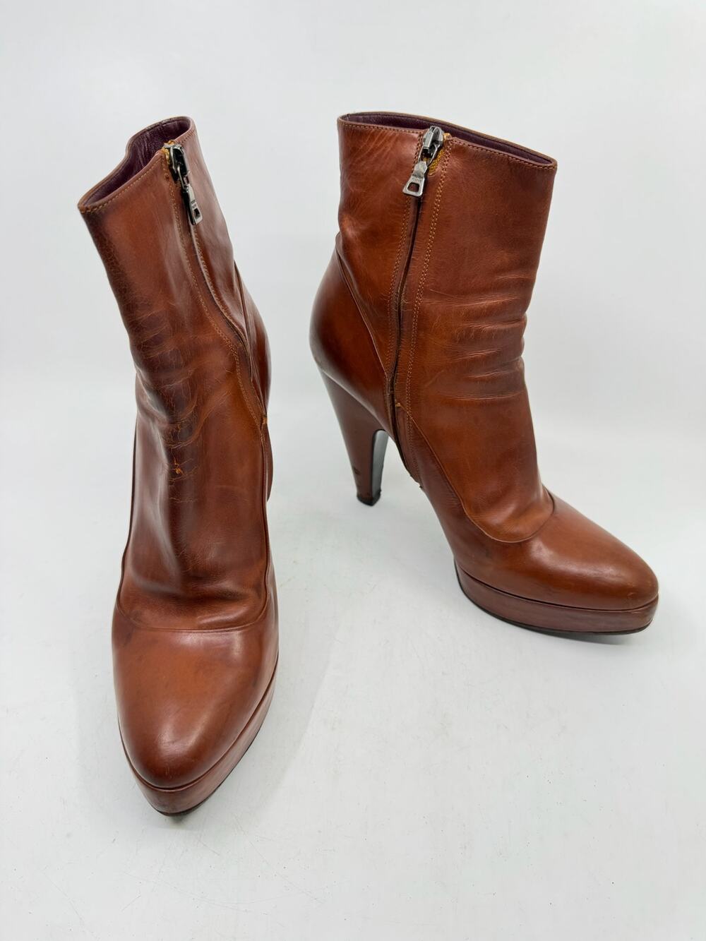 Vintage PRADA Platform Brown Leather Ankle Boots